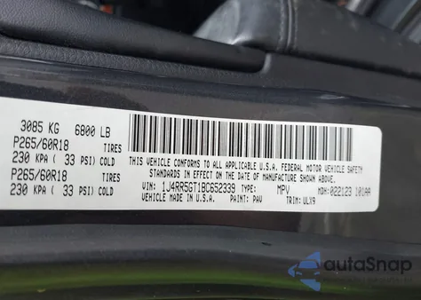 2011 Jeep Grand Cherokee Limited z USA, uszkodzony, nr VIN 1J4RR5GT1BC652339